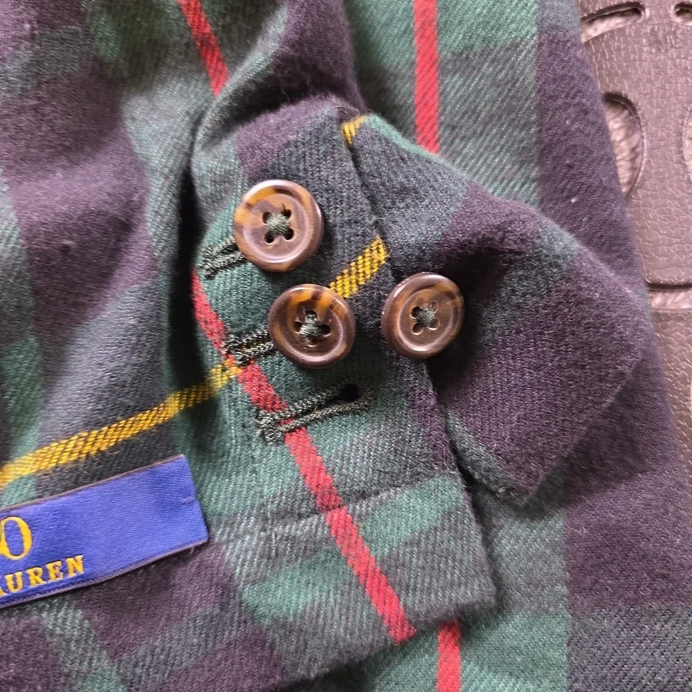 Polo Ralph Lauren Tartan Plaid Flannel‎ Sport Coat Mens M Jacket Surgeons Cuff